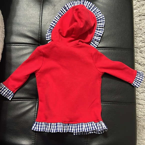 Red Hooded Jacket with Checkered Trim - Picture 5 of 5